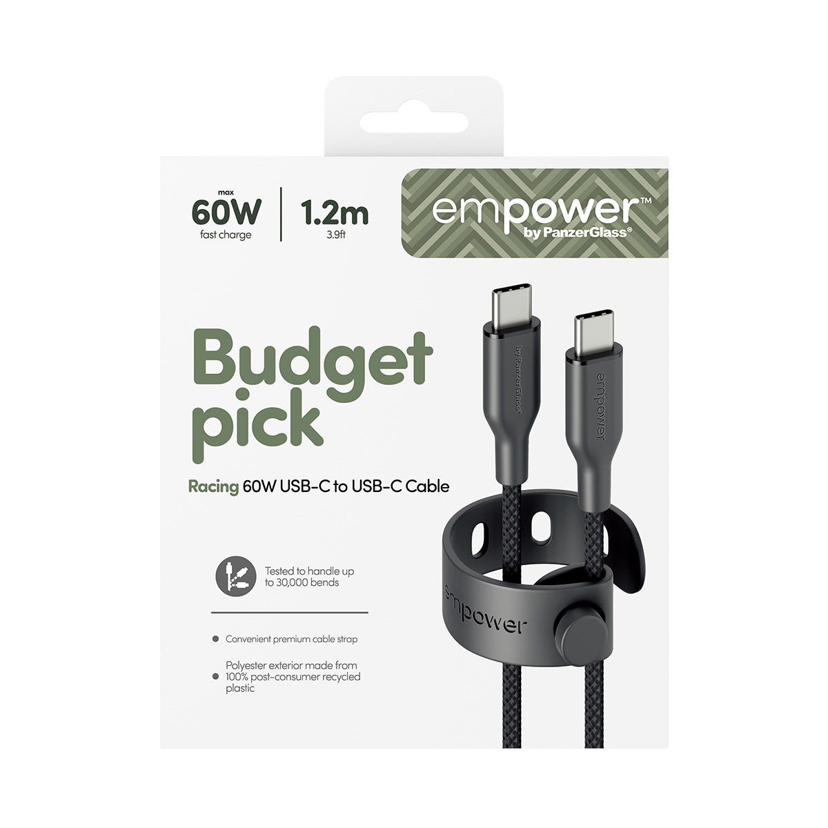 empower by PanzerGlass® Racing 60W USB-C to USB-C Kabel | USB 2.0 | 1.2M | Weltall Schwarz