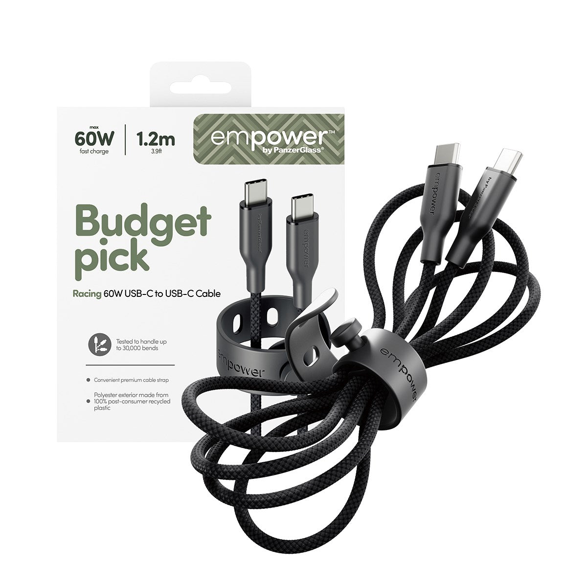empower by PanzerGlass® Racing 60W USB-C to USB-C Kabel | USB 2.0 | 1.2M | Weltall Schwarz