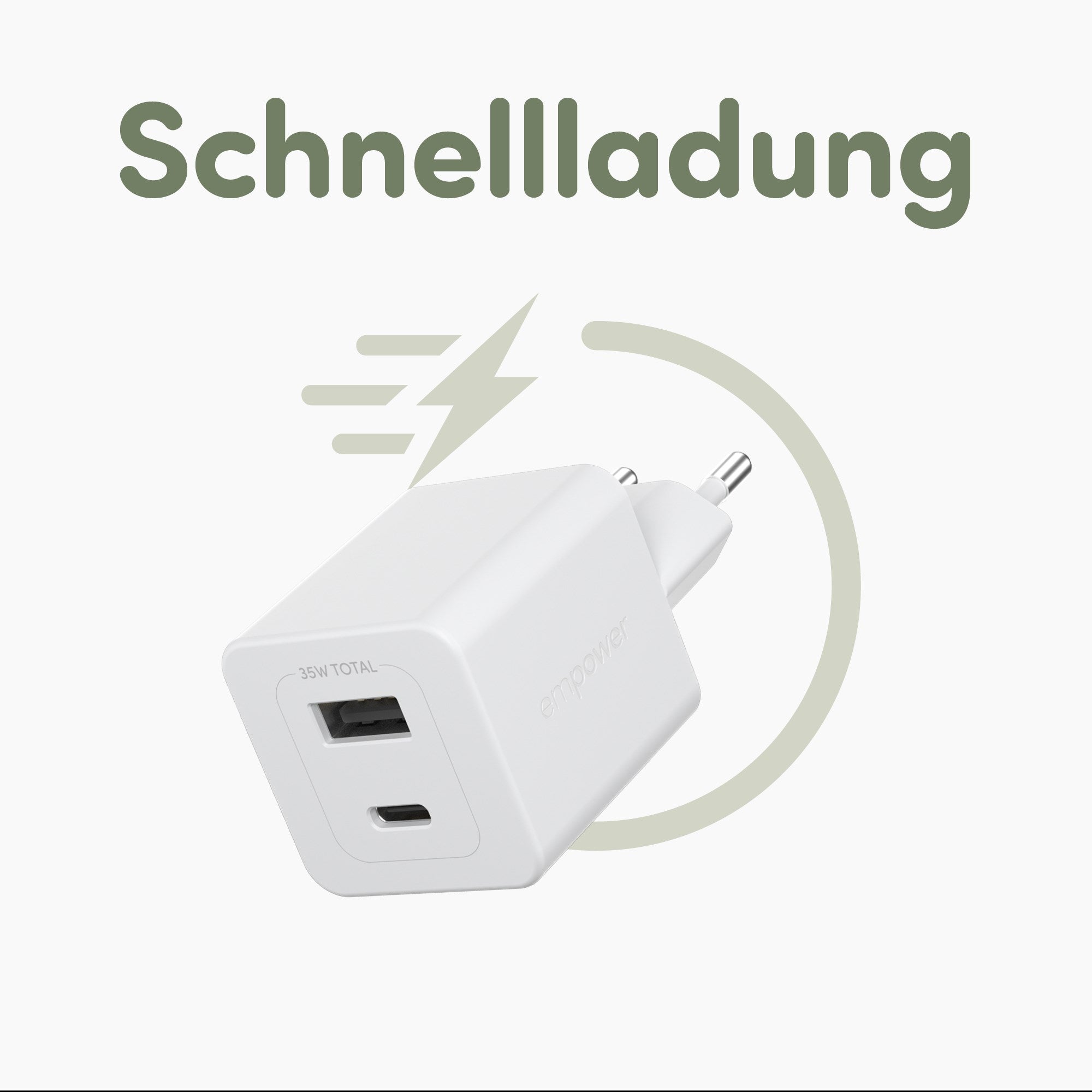 empower by PanzerGlass® Turbo 35W Ladegarät inkl. USB-C + USB-A | EU Anschluss | Silber Weiss