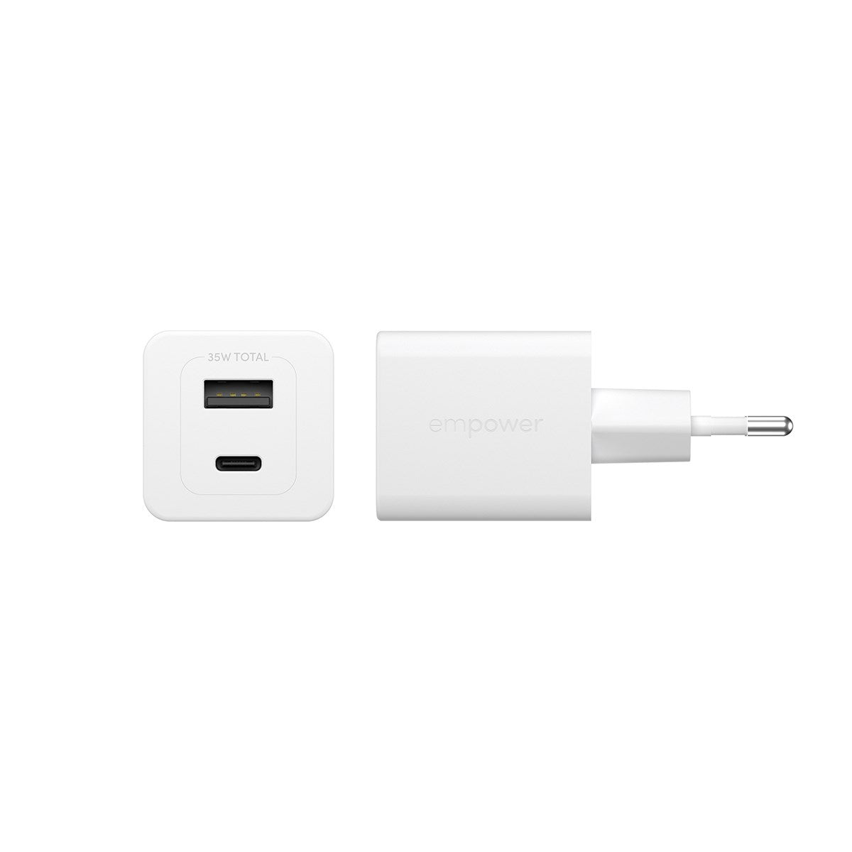 empower by PanzerGlass® Turbo 35W Ladegarät inkl. USB-C + USB-A | EU Anschluss | Silber Weiss