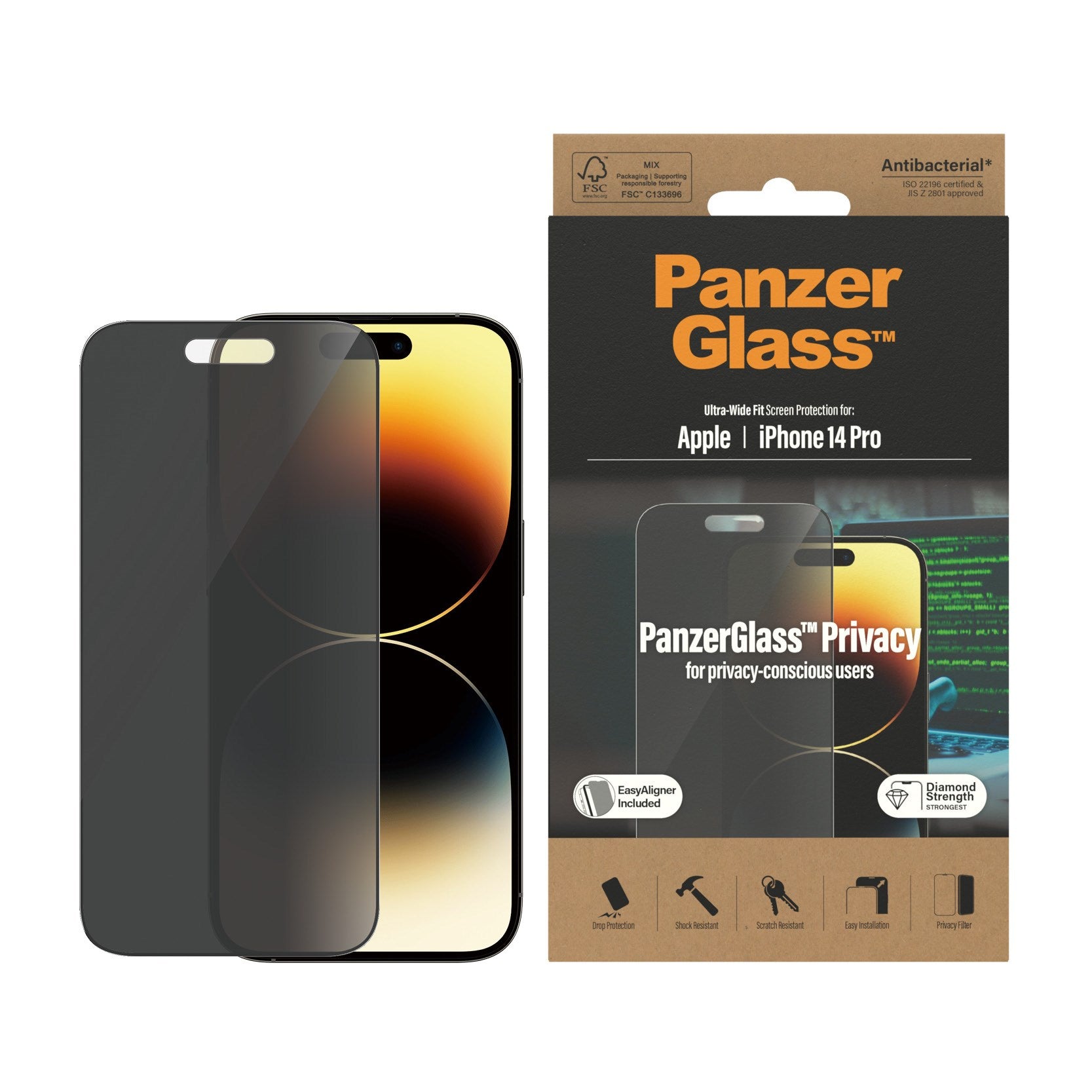PanzerGlass® Privacy Displayschutz iPhone 14 Pro | Ultra-Wide Fit m. EasyAligner