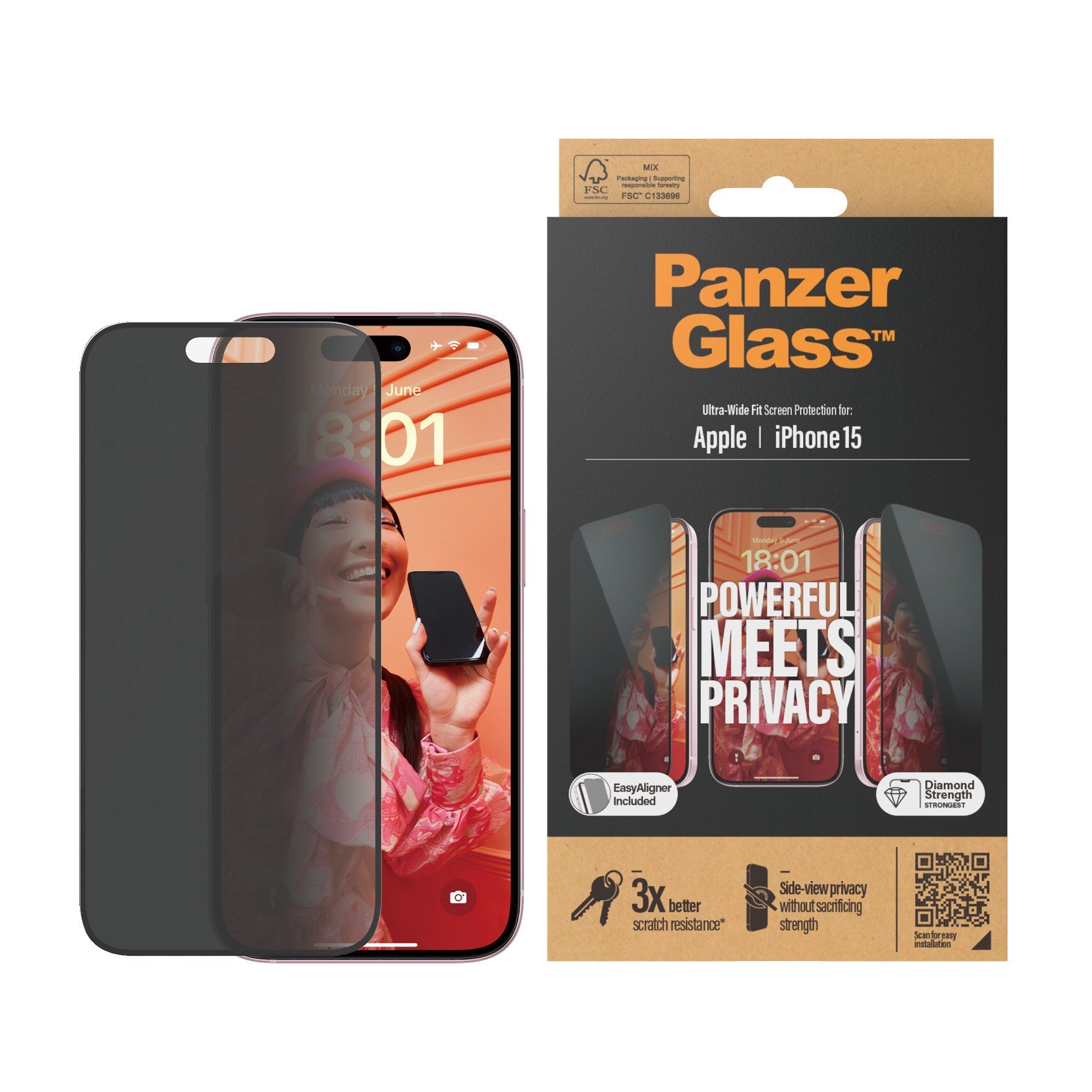 PanzerGlass® Privacy Displayschutz iPhone 15 | Ultra-Wide Fit m. EasyAligner