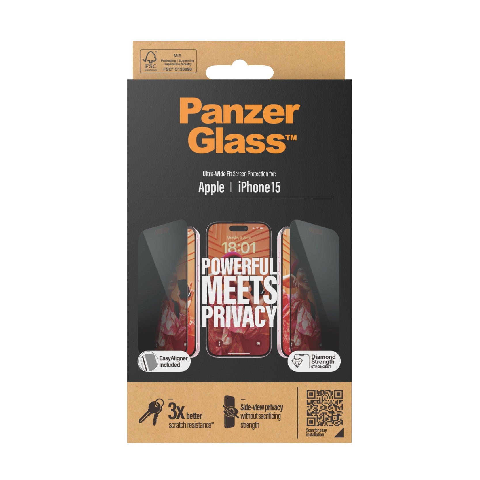 PanzerGlass® Privacy Displayschutz iPhone 15 | Ultra-Wide Fit m. EasyAligner