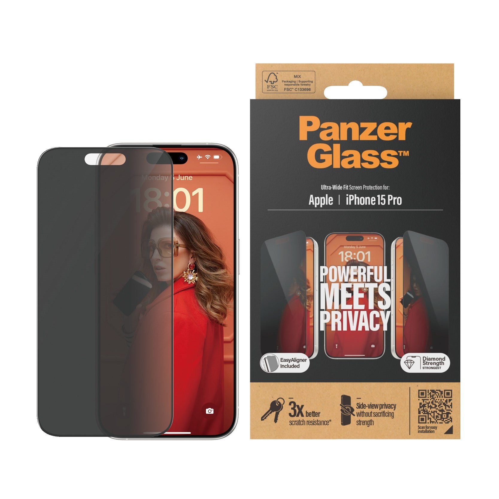 PanzerGlass® Privacy Displayschutz iPhone 15 Pro | Ultra-Wide Fit m. EasyAligner