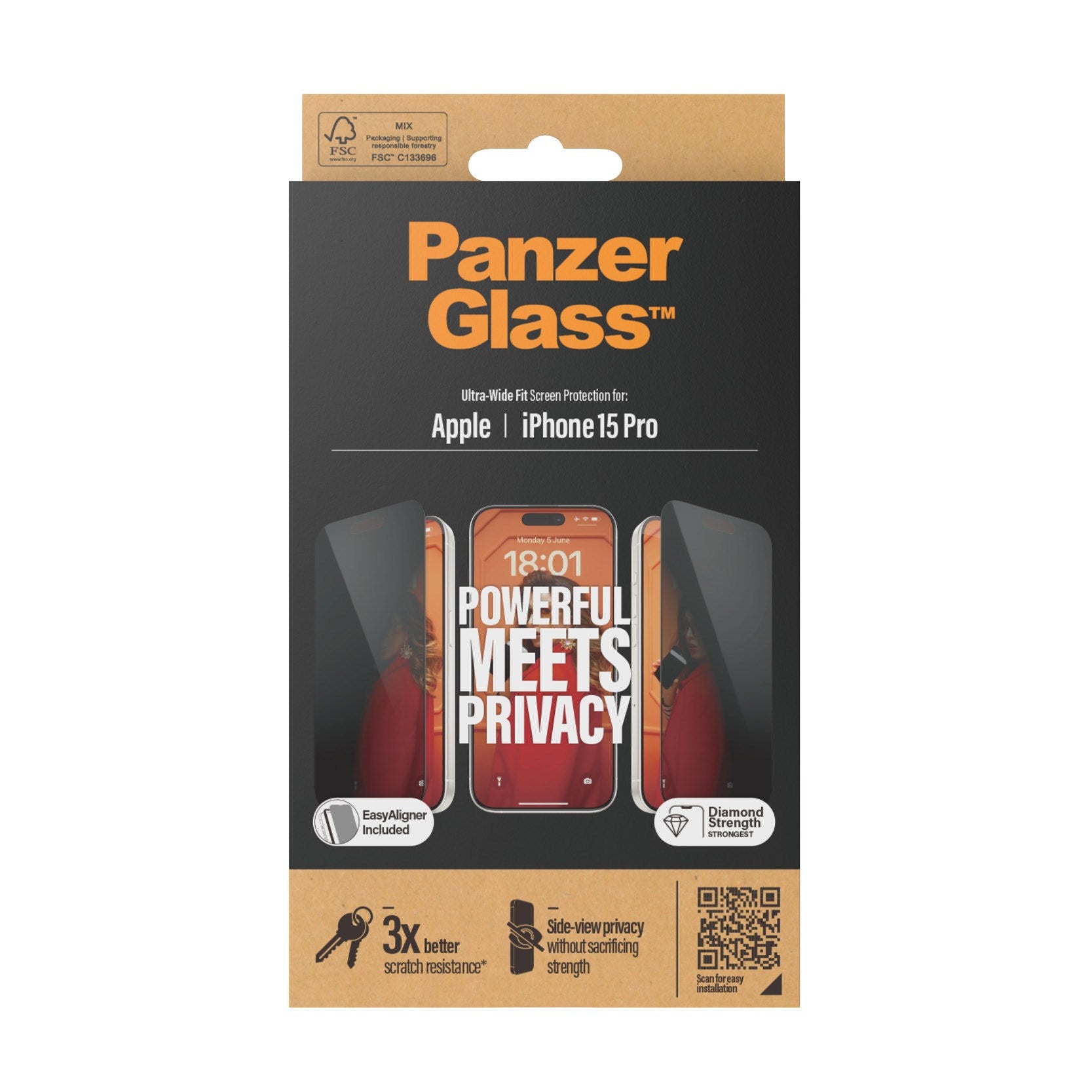 PanzerGlass® Privacy Displayschutz iPhone 15 Pro | Ultra-Wide Fit m. EasyAligner