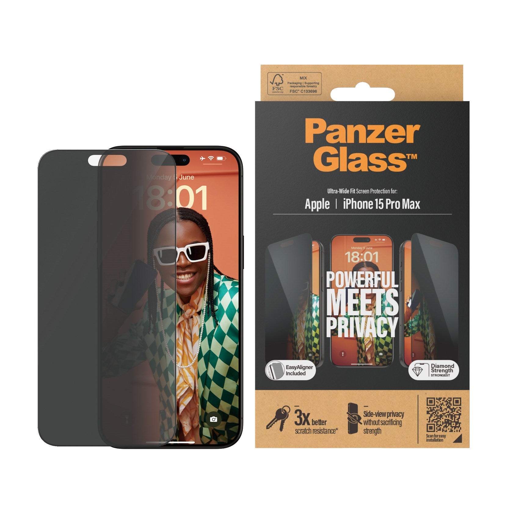 PanzerGlass® Privacy Displayschutz iPhone 15 Pro Max | Ultra-Wide Fit m. EasyAligner