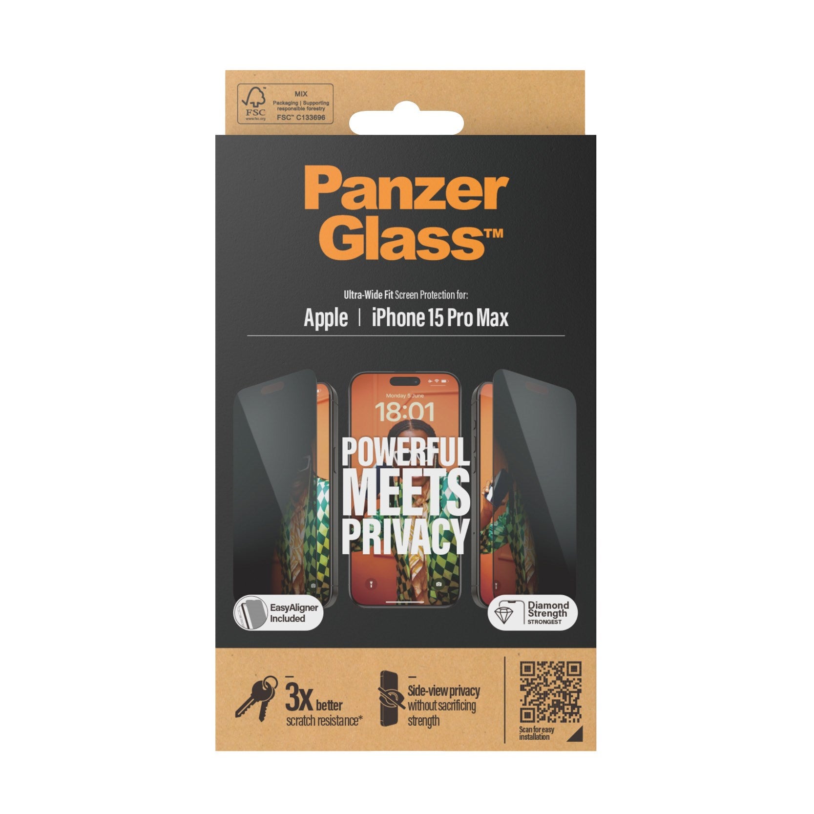 PanzerGlass® Privacy Displayschutz iPhone 15 Pro Max | Ultra-Wide Fit m. EasyAligner