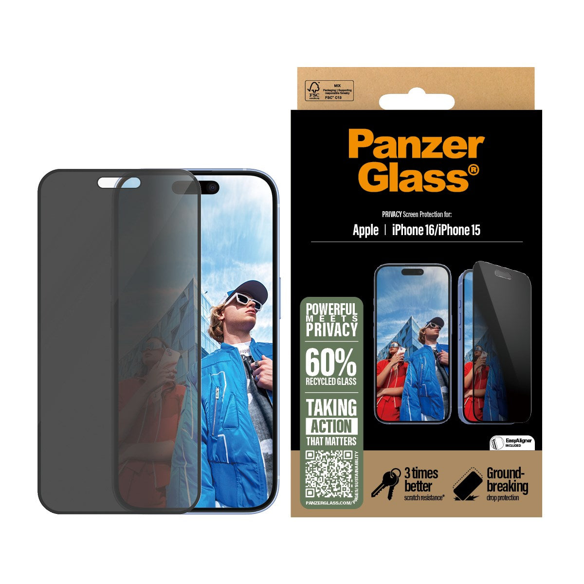 PanzerGlass® Privacy Displayschutz iPhone 16 | 15 | Ultra-Wide Fit