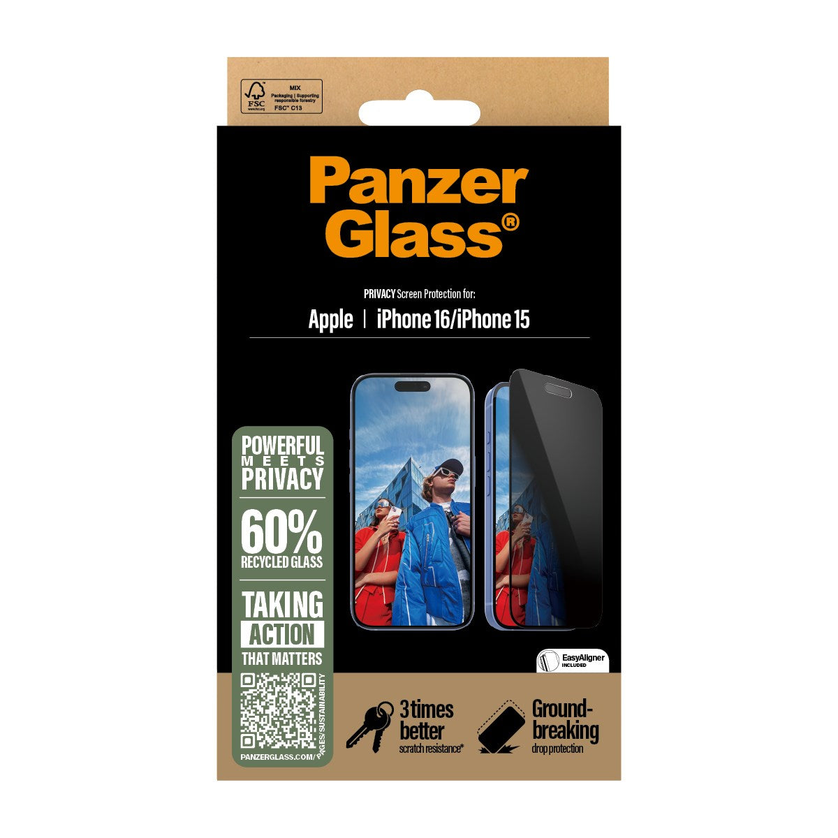 PanzerGlass® Privacy Displayschutz iPhone 16 | 15 | Ultra-Wide Fit