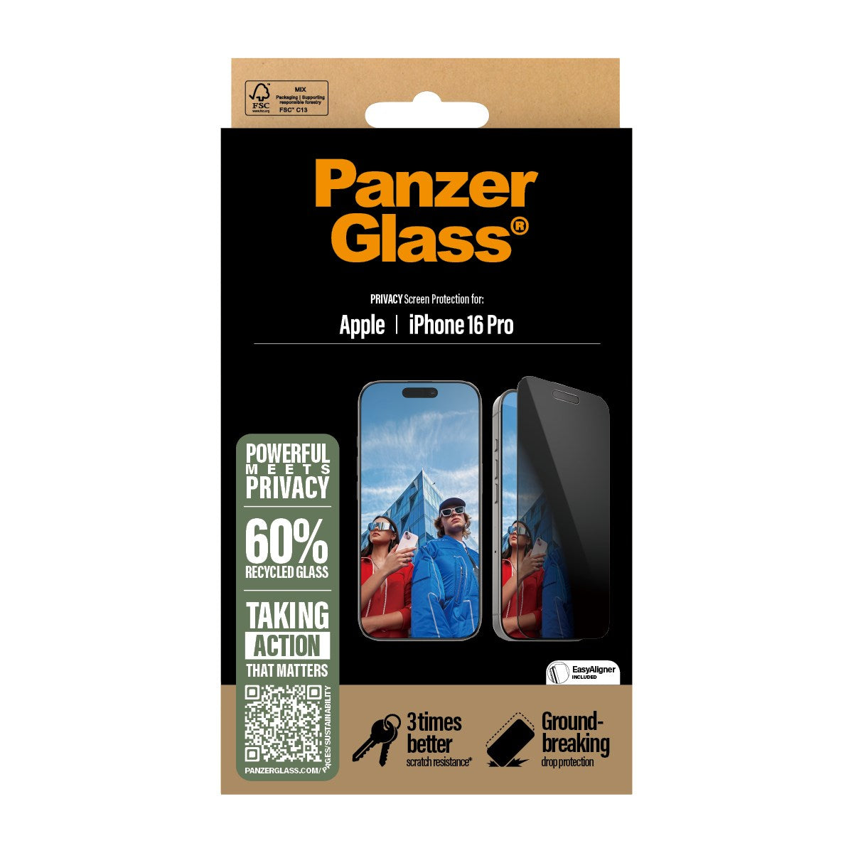 PanzerGlass® Privacy Displayschutz iPhone 16 Pro | Ultra-Wide Fit