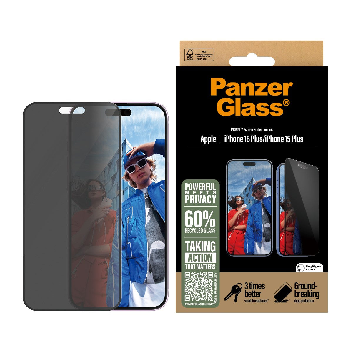 PanzerGlass® Privacy Displayschutz iPhone 16 Plus | 15 Plus | Ultra-Wide Fit