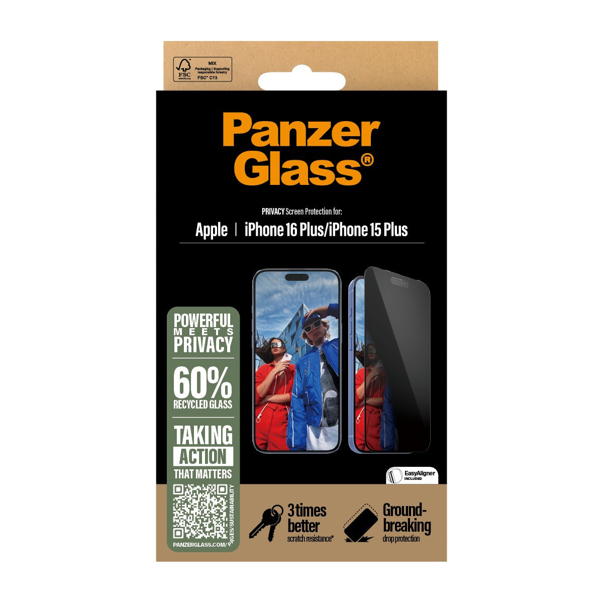 PanzerGlass® Privacy Displayschutz iPhone 16 Plus | 15 Plus | Ultra-Wide Fit