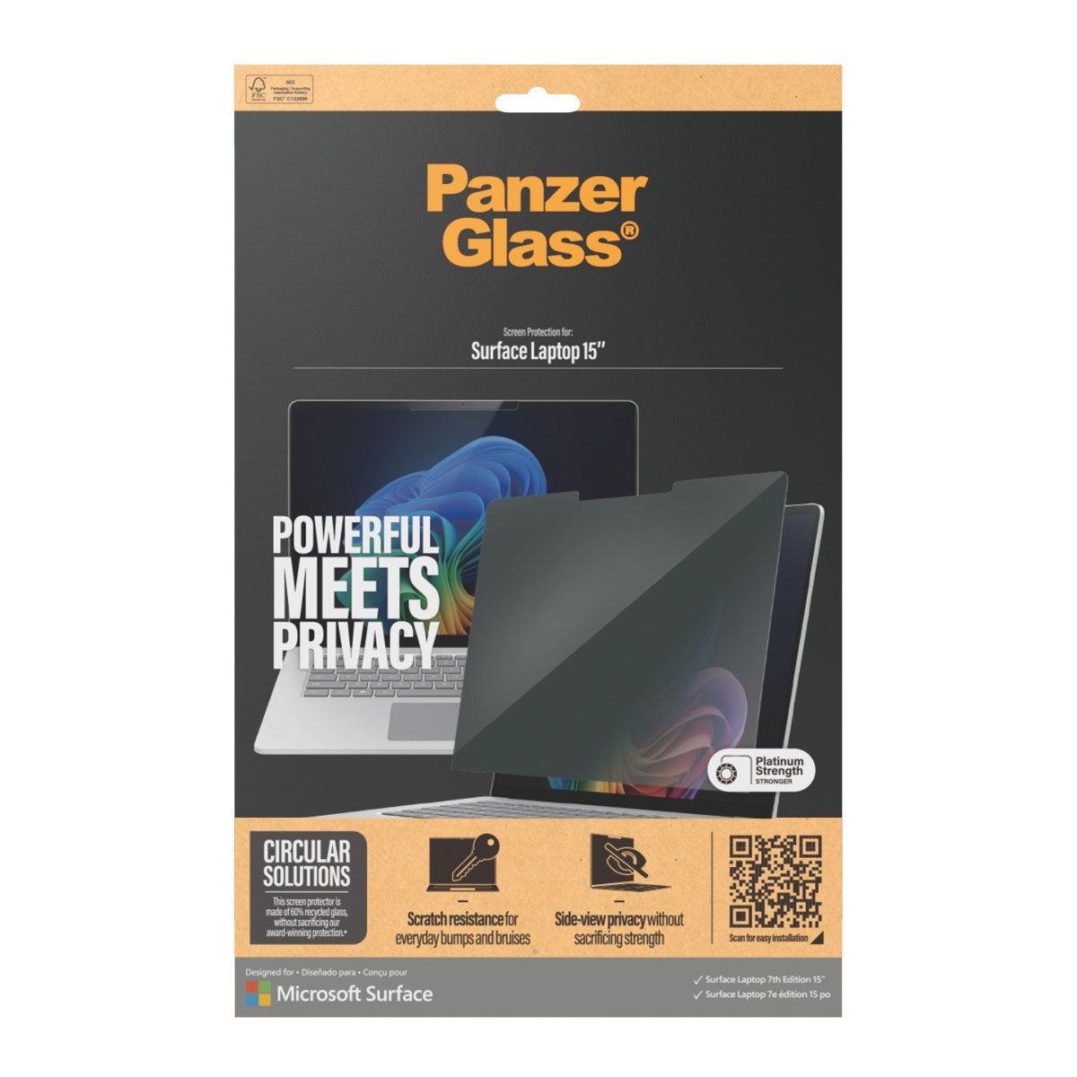 PanzerGlass® Privacy Displayschutz Microsoft Surface Laptop 7th Edition 15''  | Ultra-Wide Fit