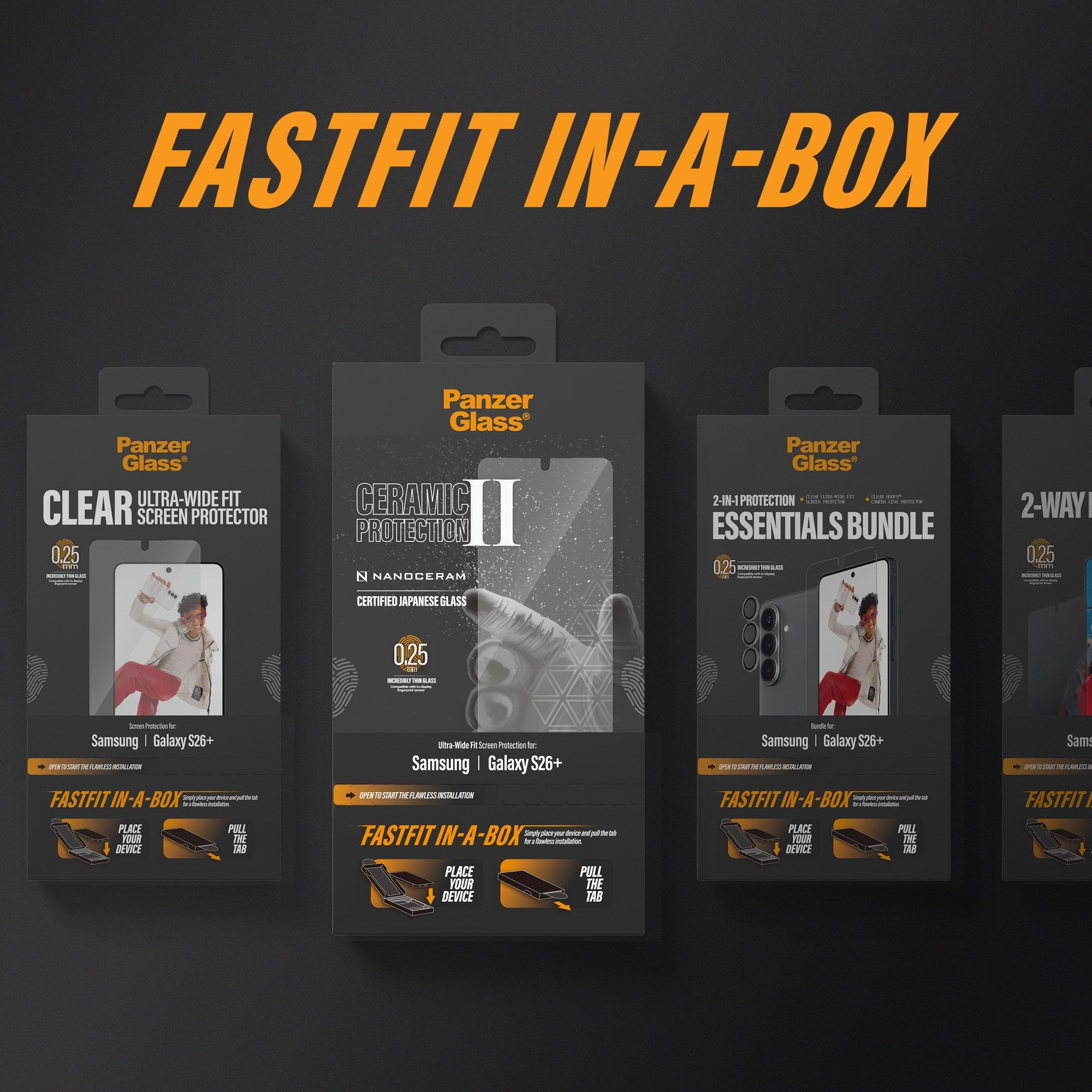 PanzerGlass® 2-Way Privacy Displayschutz Samsung Galaxy S26+ | Ultra-Wide Fit m. FASTFIT IN-A-BOX