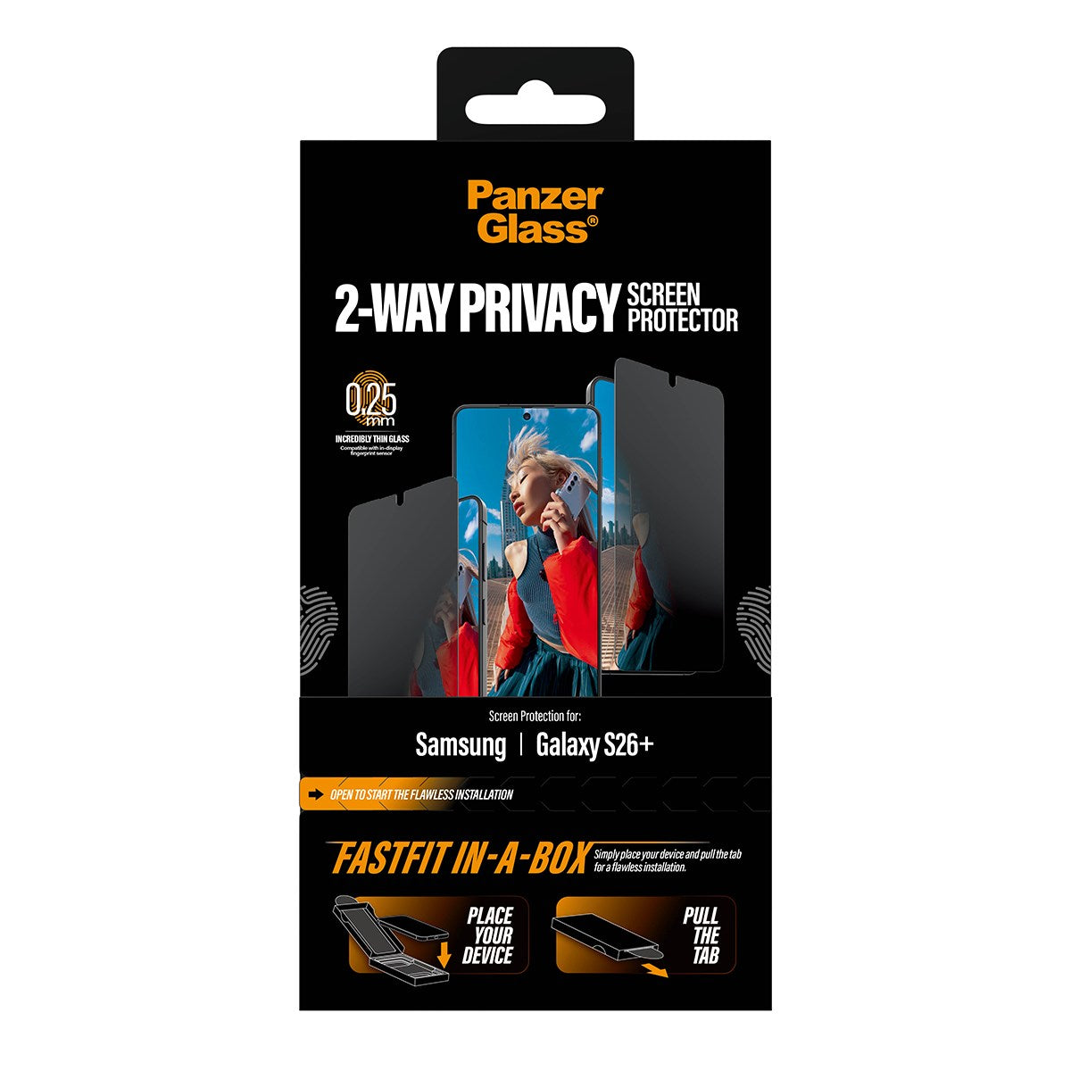 PanzerGlass® 2-Way Privacy Displayschutz Samsung Galaxy S26+ | Ultra-Wide Fit m. FASTFIT IN-A-BOX