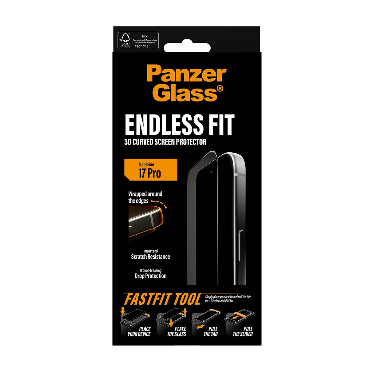 PanzerGlass® 3D Curve Displayschutz iPhone 17 Pro m. Applicator