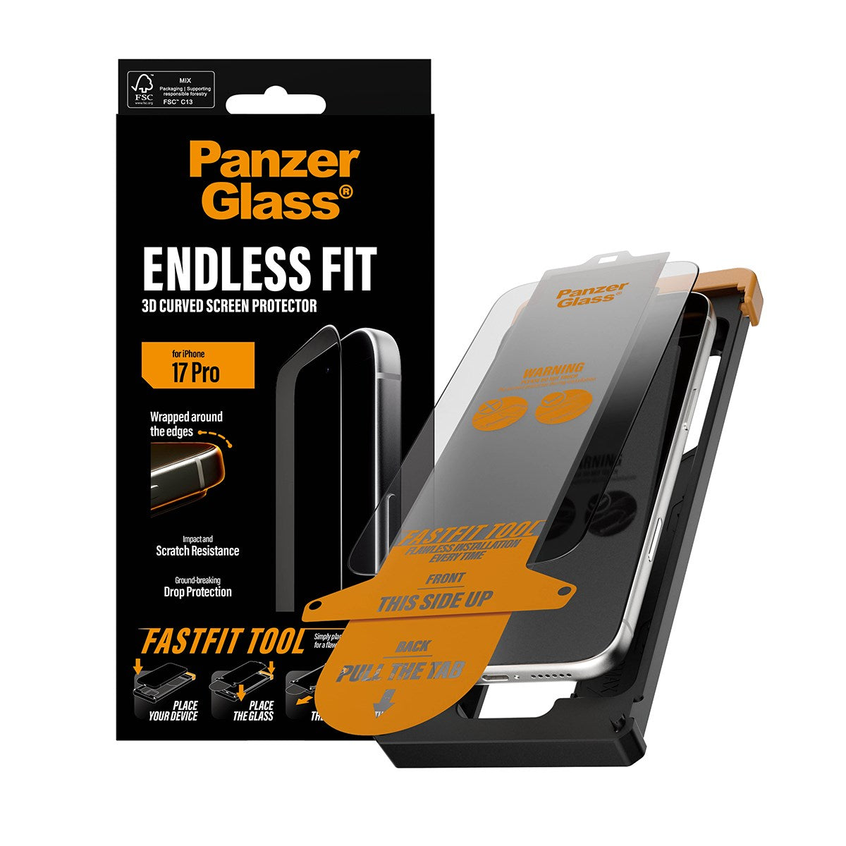 PanzerGlass® 3D Curve Displayschutz iPhone 17 Pro m. Applicator