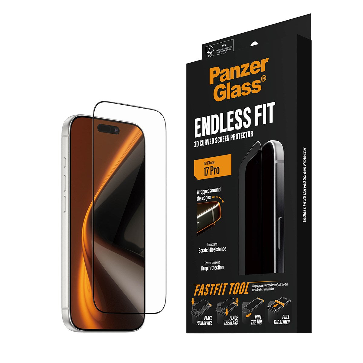 PanzerGlass® 3D Curve Displayschutz iPhone 17 Pro m. Applicator