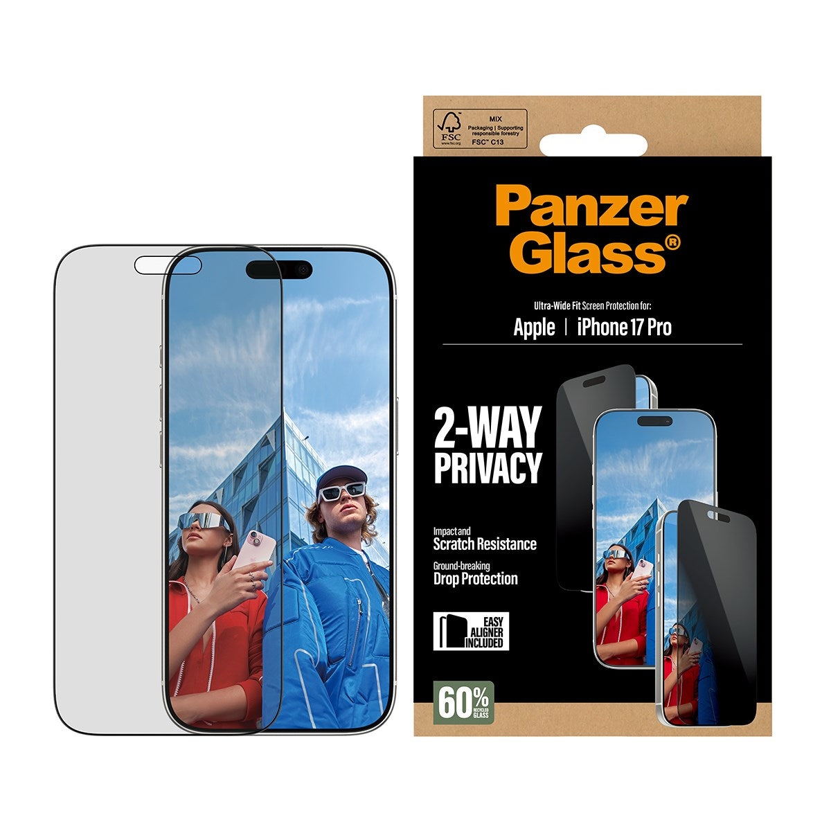 PanzerGlass® 2-Way Privacy Displayschutz iPhone 17 Pro | Ultra-Wide Fit m. EasyAligner