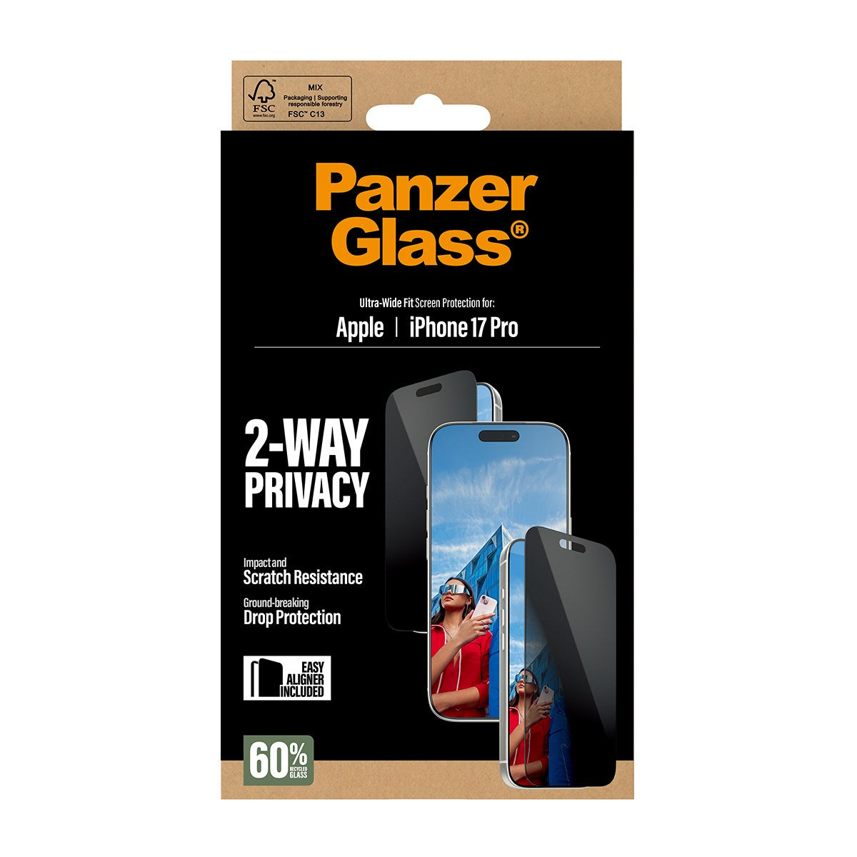 PanzerGlass® 2-Way Privacy Displayschutz iPhone 17 Pro | Ultra-Wide Fit m. EasyAligner