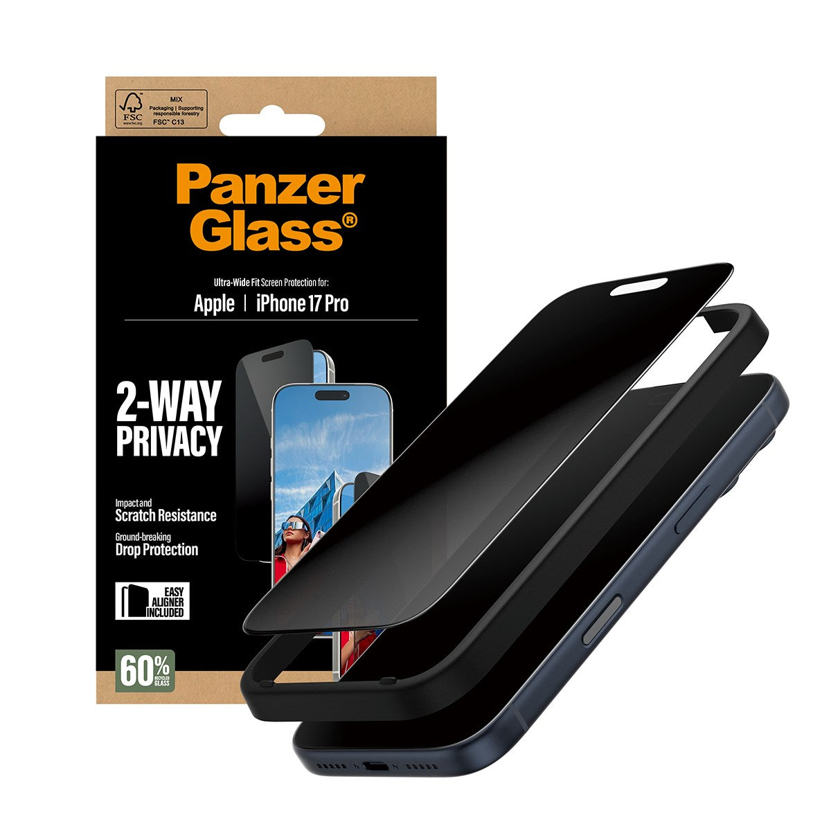 PanzerGlass® 2-Way Privacy Displayschutz iPhone 17 Pro | Ultra-Wide Fit m. EasyAligner
