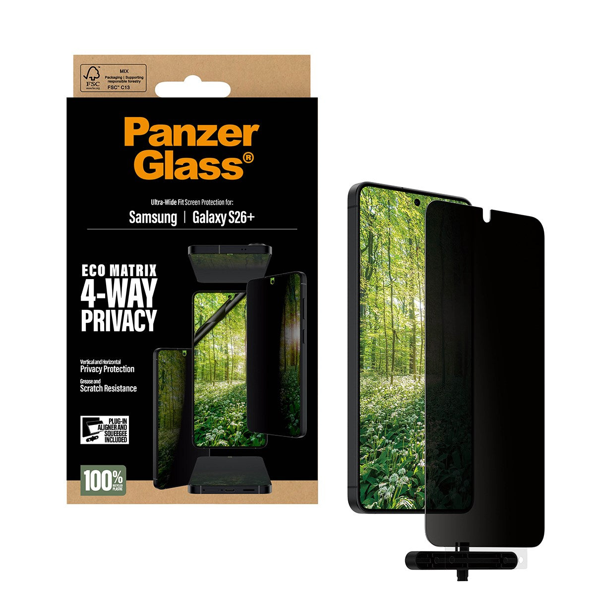 PanzerGlass® ECO MATRIX 4-Way Privacy Displayschutz Samsung Galaxy S26+ | Ultra-Wide Fit