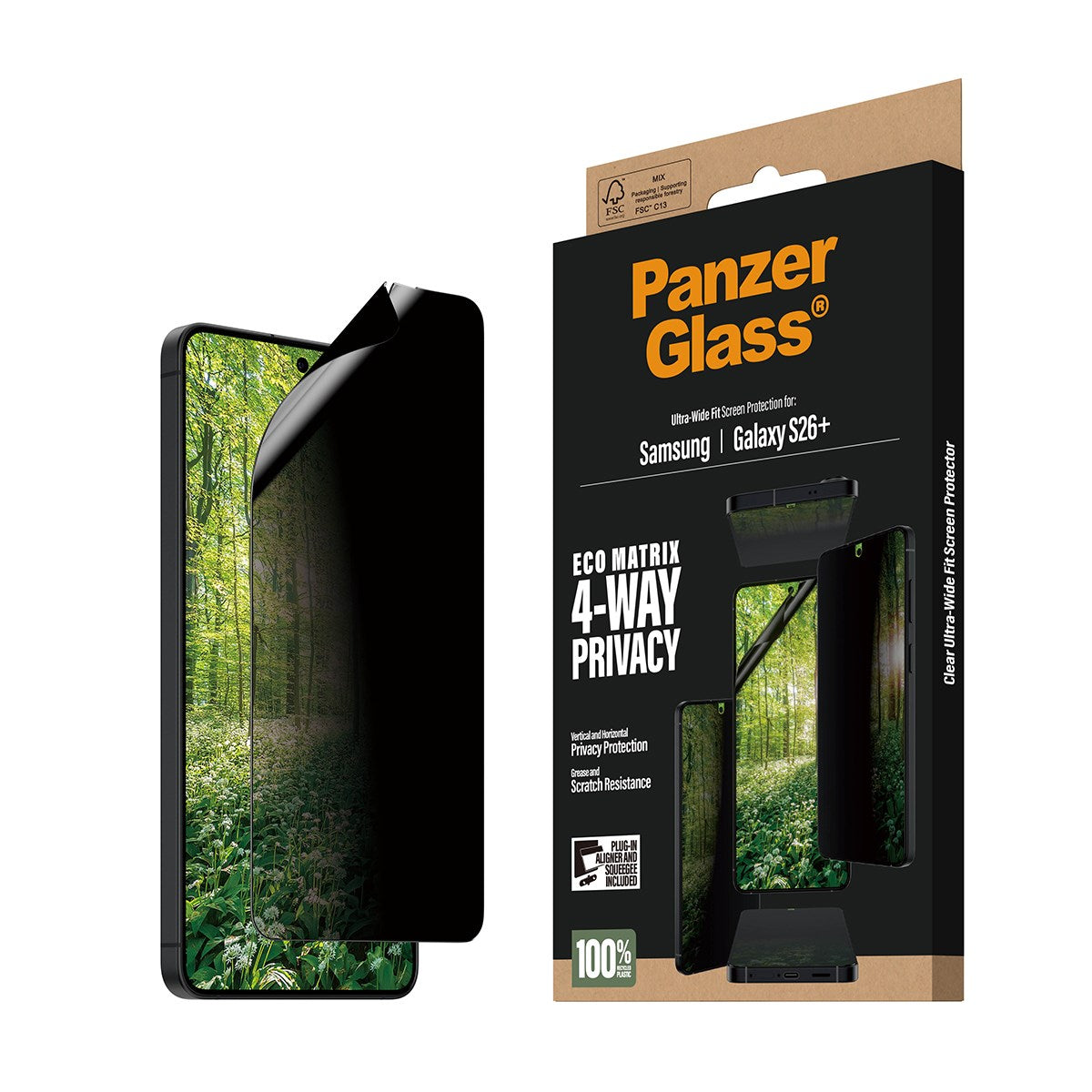 PanzerGlass® ECO MATRIX 4-Way Privacy Displayschutz Samsung Galaxy S26+ | Ultra-Wide Fit