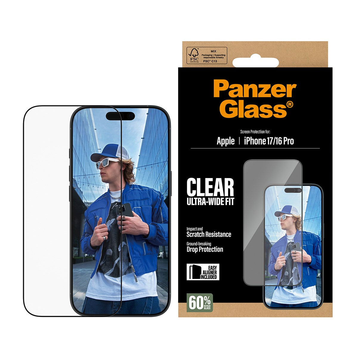 PanzerGlass® Displayschutz iPhone 17 | iPhone 16 Pro | Ultra-Wide Fit m. EasyAligner