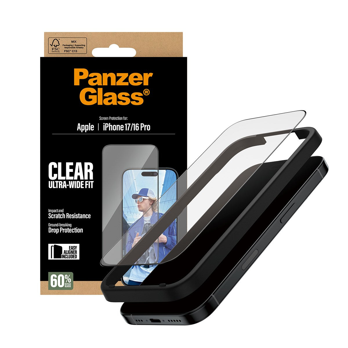 PanzerGlass® Displayschutz iPhone 17 | iPhone 16 Pro | Ultra-Wide Fit m. EasyAligner