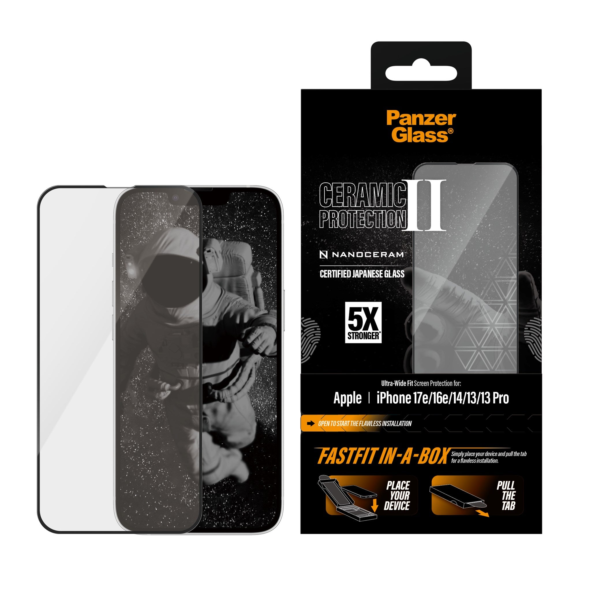 PanzerGlass® Ceramic Displayschutz iPhone 17e |16e | 14 | 13 | 13 Pro | Ultra-Wide Fit w. FASTFIT IN-A-BOX