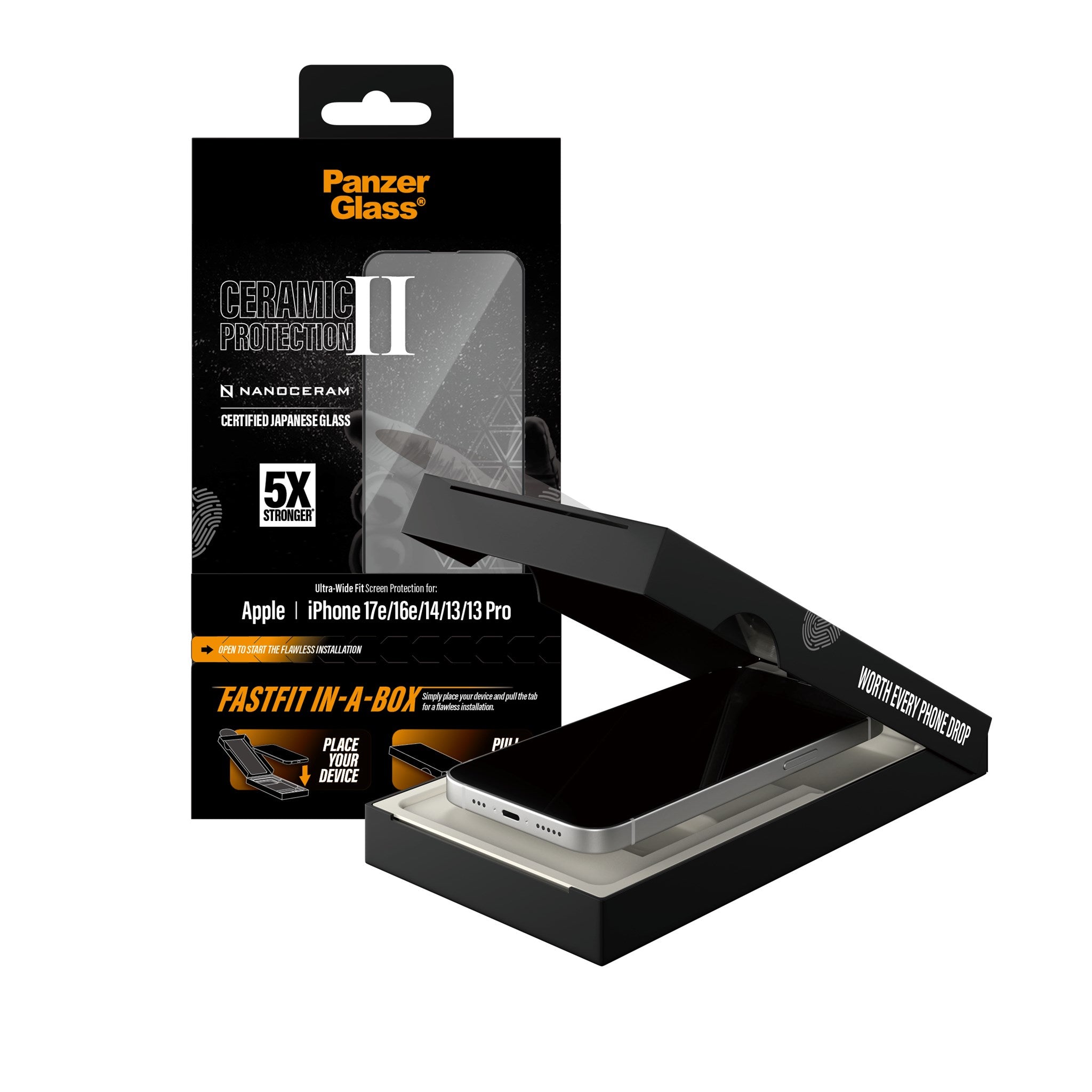 PanzerGlass® Ceramic Displayschutz iPhone 17e |16e | 14 | 13 | 13 Pro | Ultra-Wide Fit w. FASTFIT IN-A-BOX