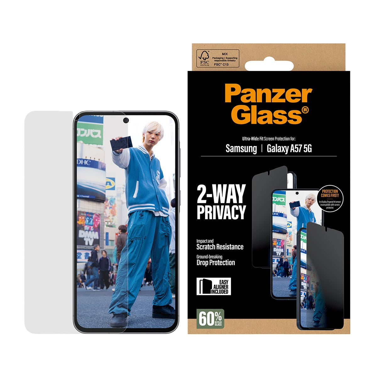 PanzerGlass® 2-Way Privacy Displayschutz Samsung Galaxy A57 5G | Ultra-Wide Fit m. EasyAligner