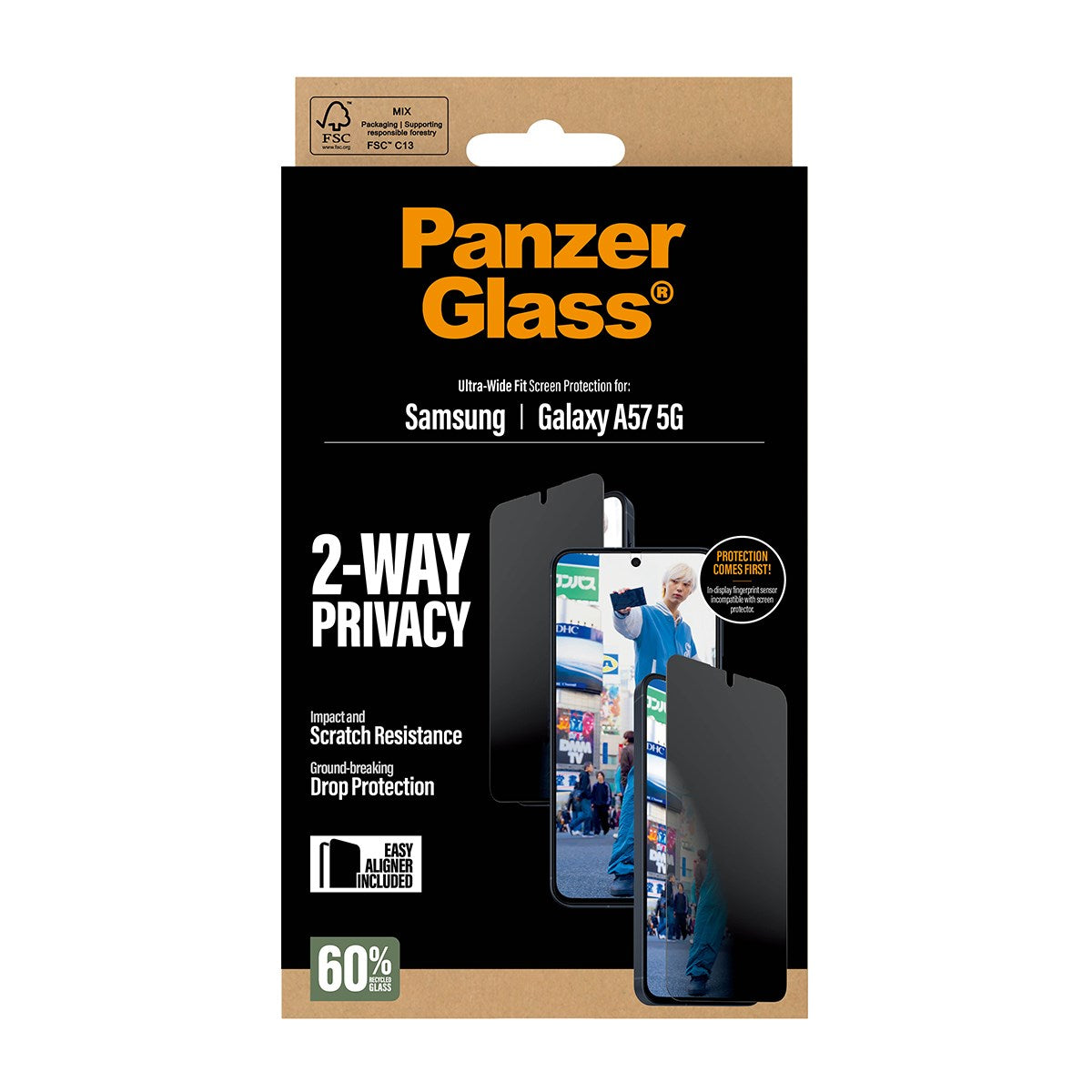 PanzerGlass® 2-Way Privacy Displayschutz Samsung Galaxy A57 5G | Ultra-Wide Fit m. EasyAligner
