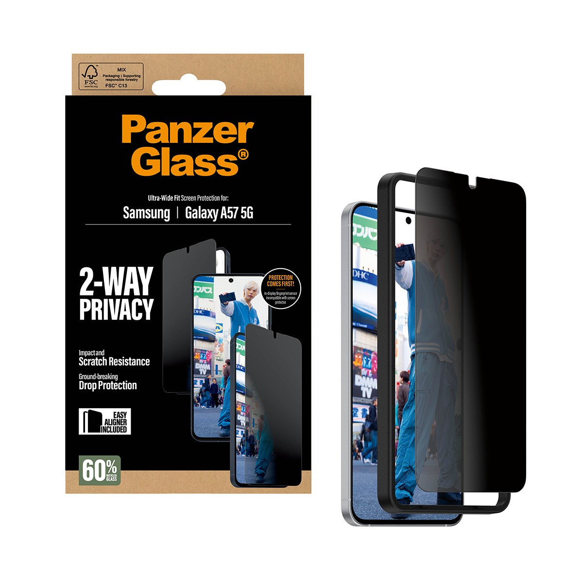 PanzerGlass® 2-Way Privacy Displayschutz Samsung Galaxy A57 5G | Ultra-Wide Fit m. EasyAligner