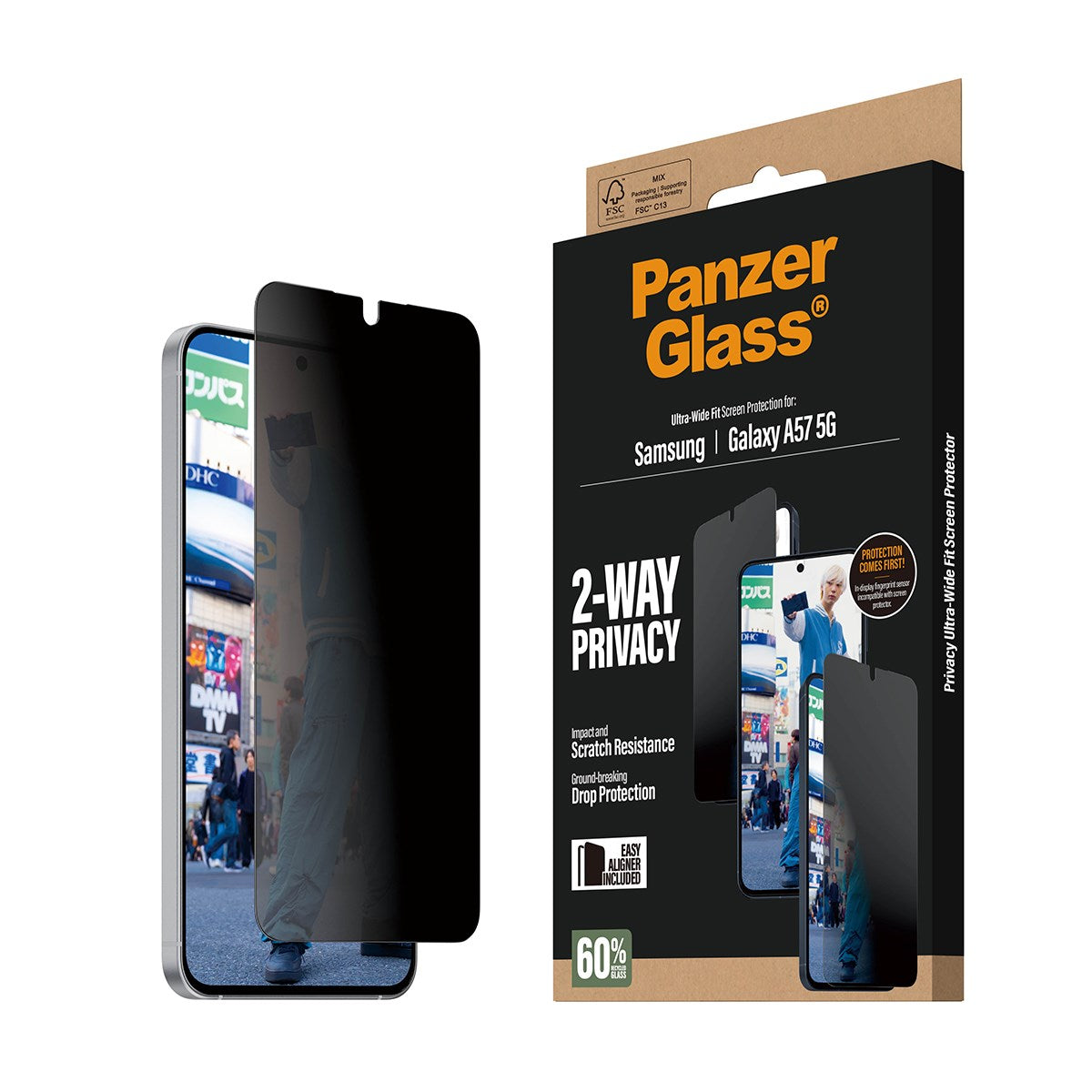PanzerGlass® 2-Way Privacy Displayschutz Samsung Galaxy A57 5G | Ultra-Wide Fit m. EasyAligner