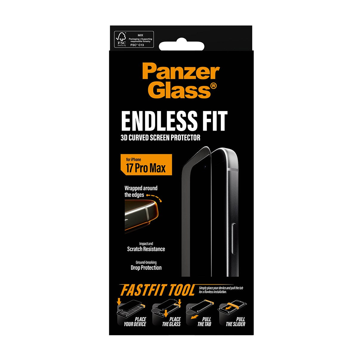 PanzerGlass® 3D Curve Displayschutz iPhone 17 Pro Max m. Applicator