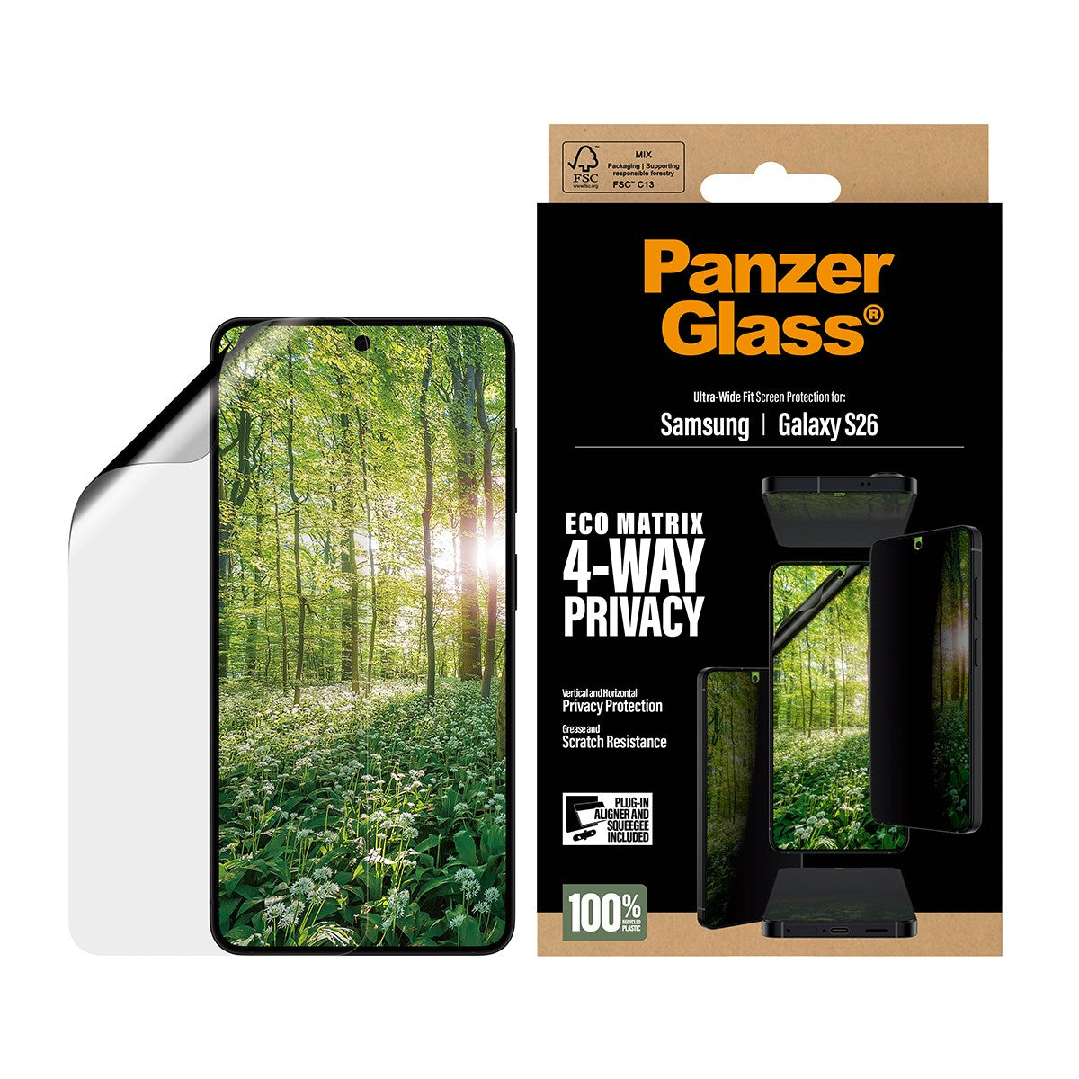 PanzerGlass® ECO MATRIX 4-Way Privacy Displayschutz Samsung Galaxy S26 | Ultra-Wide Fit