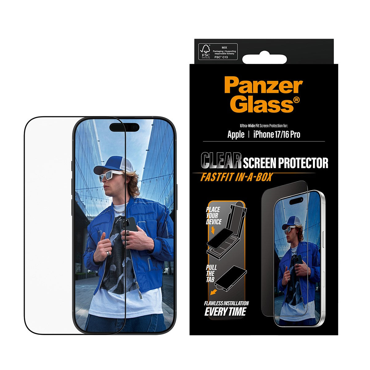 PanzerGlass® Displayschutz m. Schwarz Rahmen iPhone 17 | iPhone 16 Pro | Ultra-Wide Fit m. FASTFIT IN-A-BOX