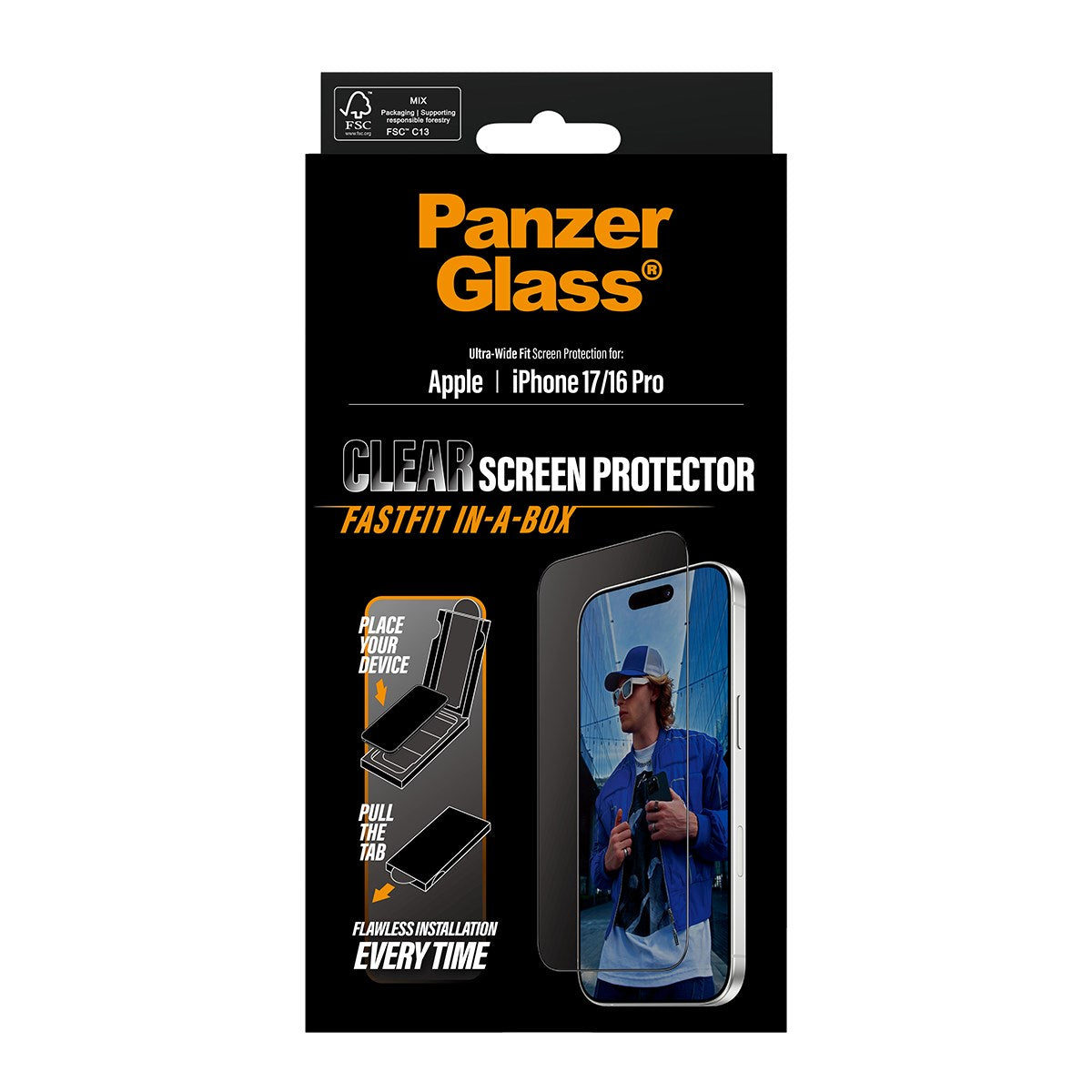 PanzerGlass® Displayschutz m. Schwarz Rahmen iPhone 17 | iPhone 16 Pro | Ultra-Wide Fit m. FASTFIT IN-A-BOX