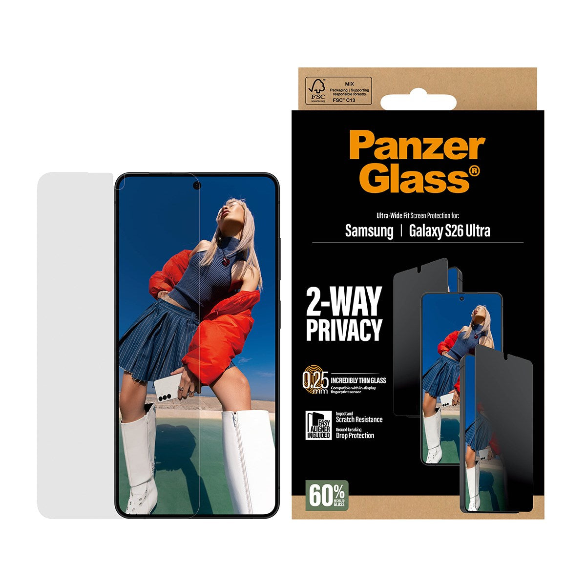 PanzerGlass® 2-Way Privacy Displayschutz Samsung Galaxy S26 Ultra | Ultra-Wide Fit m. EasyAligner