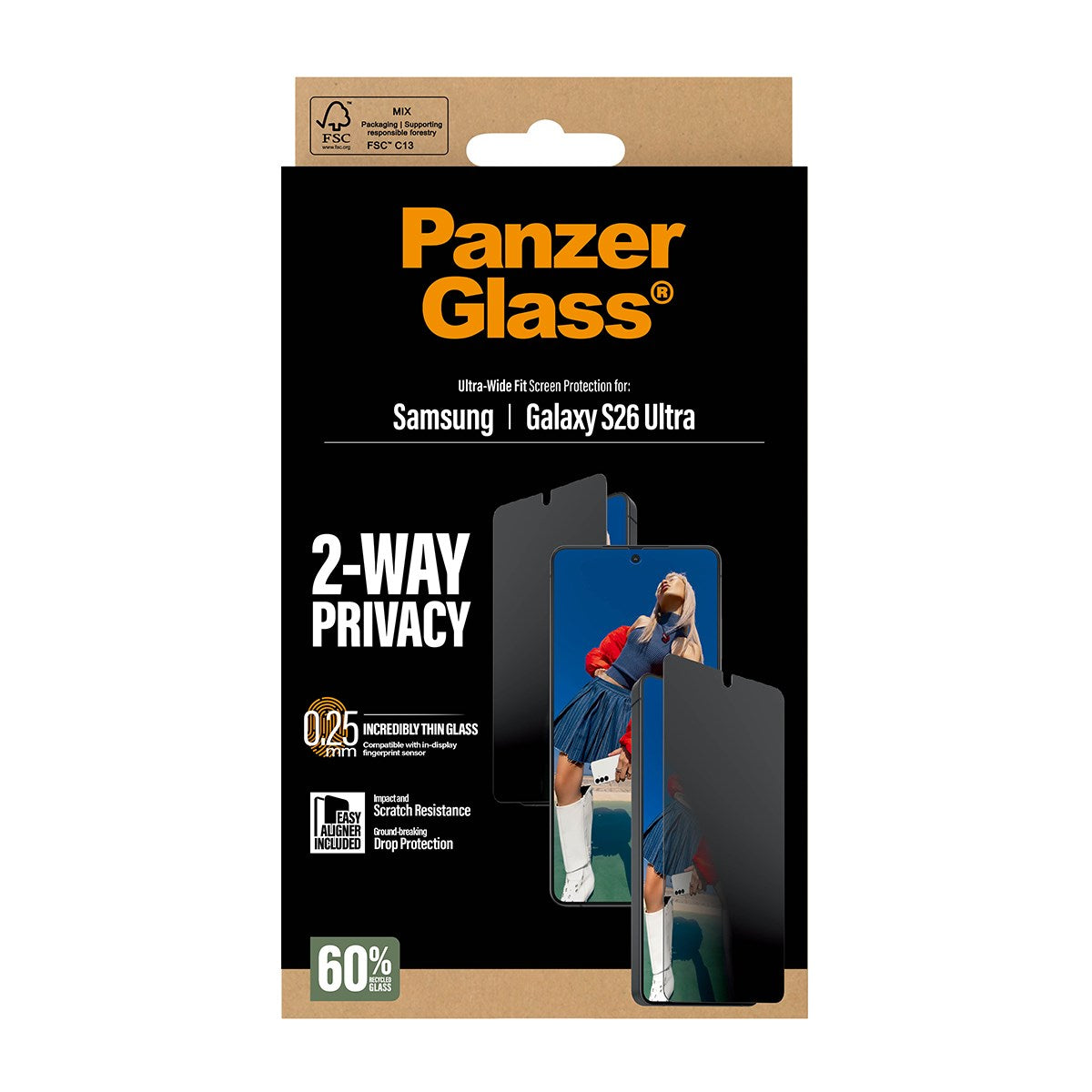 PanzerGlass® 2-Way Privacy Displayschutz Samsung Galaxy S26 Ultra | Ultra-Wide Fit m. EasyAligner