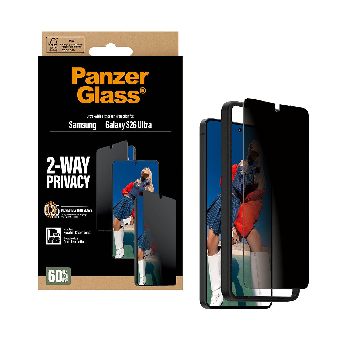 PanzerGlass® 2-Way Privacy Displayschutz Samsung Galaxy S26 Ultra | Ultra-Wide Fit m. EasyAligner