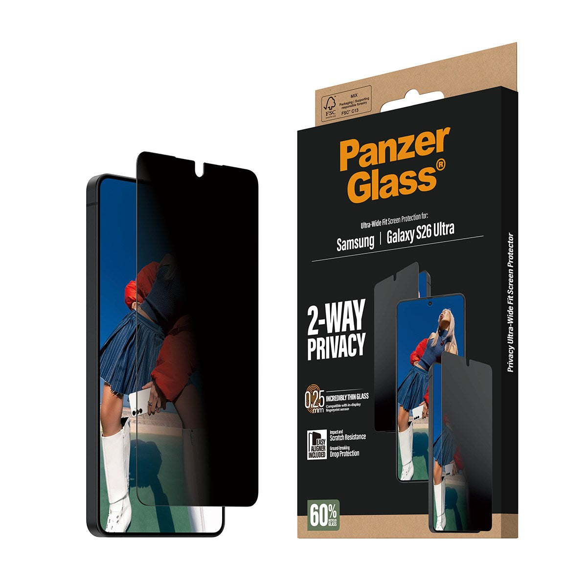 PanzerGlass® 2-Way Privacy Displayschutz Samsung Galaxy S26 Ultra | Ultra-Wide Fit m. EasyAligner