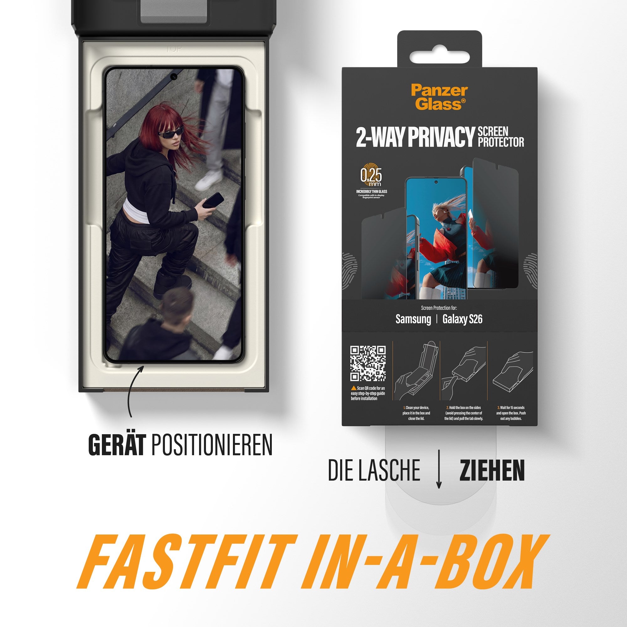 PanzerGlass® 2-Way Privacy Displayschutz Samsung Galaxy S26 | Ultra-Wide Fit m. FASTFIT IN-A-BOX