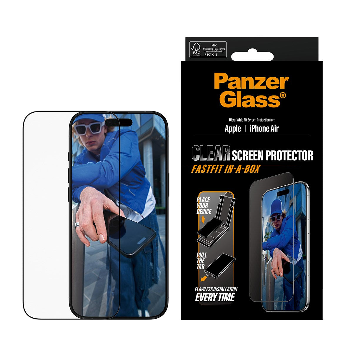 PanzerGlass® Displayschutz m. Schwarz Rahmen iPhone Air | Ultra-Wide Fit m. FASTFIT IN-A-BOX