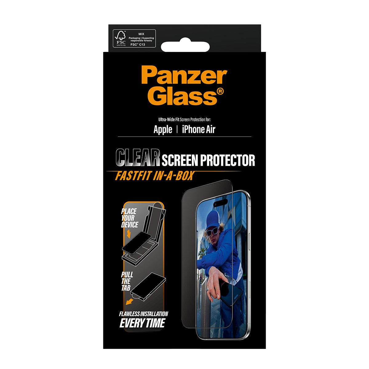 PanzerGlass® Displayschutz m. Schwarz Rahmen iPhone Air | Ultra-Wide Fit m. FASTFIT IN-A-BOX