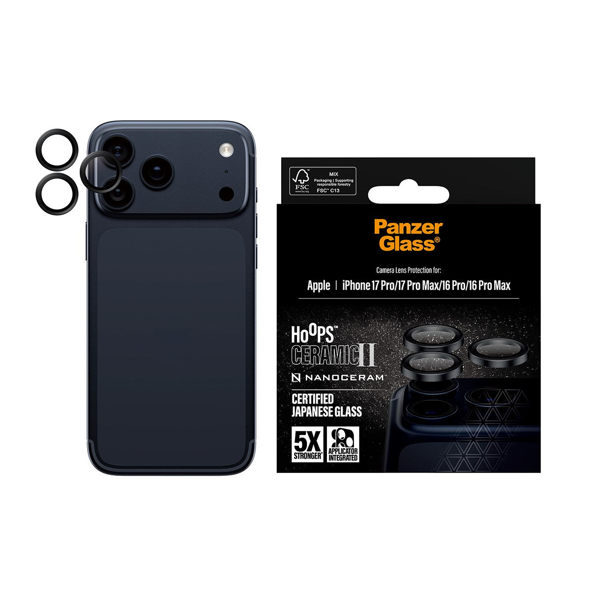 PanzerGlass® Hoops® Ceramic II Kameraschutz iPhone 17 Pro | iPhone 17 Pro Max | iPhone 16 Pro | 16 Pro Max