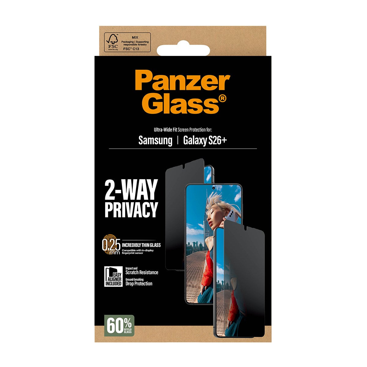 PanzerGlass® 2-Way Privacy Displayschutz Samsung Galaxy S26+ | Ultra-Wide Fit m. EasyAligner