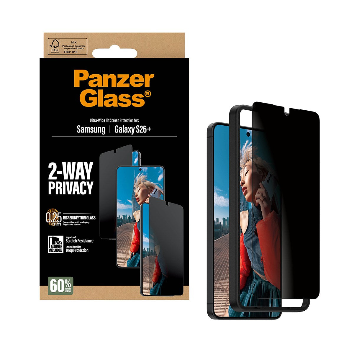 PanzerGlass® 2-Way Privacy Displayschutz Samsung Galaxy S26+ | Ultra-Wide Fit m. EasyAligner
