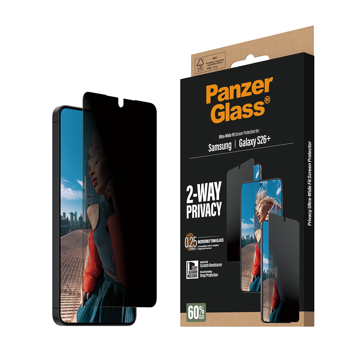 PanzerGlass® 2-Way Privacy Displayschutz Samsung Galaxy S26+ | Ultra-Wide Fit m. EasyAligner